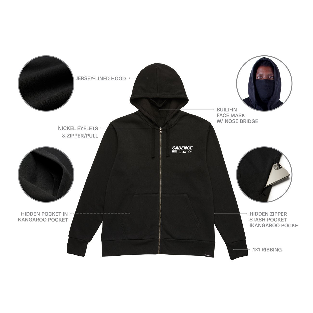 CADENCE OFFSET ZIP UP HOODIE (BLACK) – BICYCLE STUDIO MOVEMENT